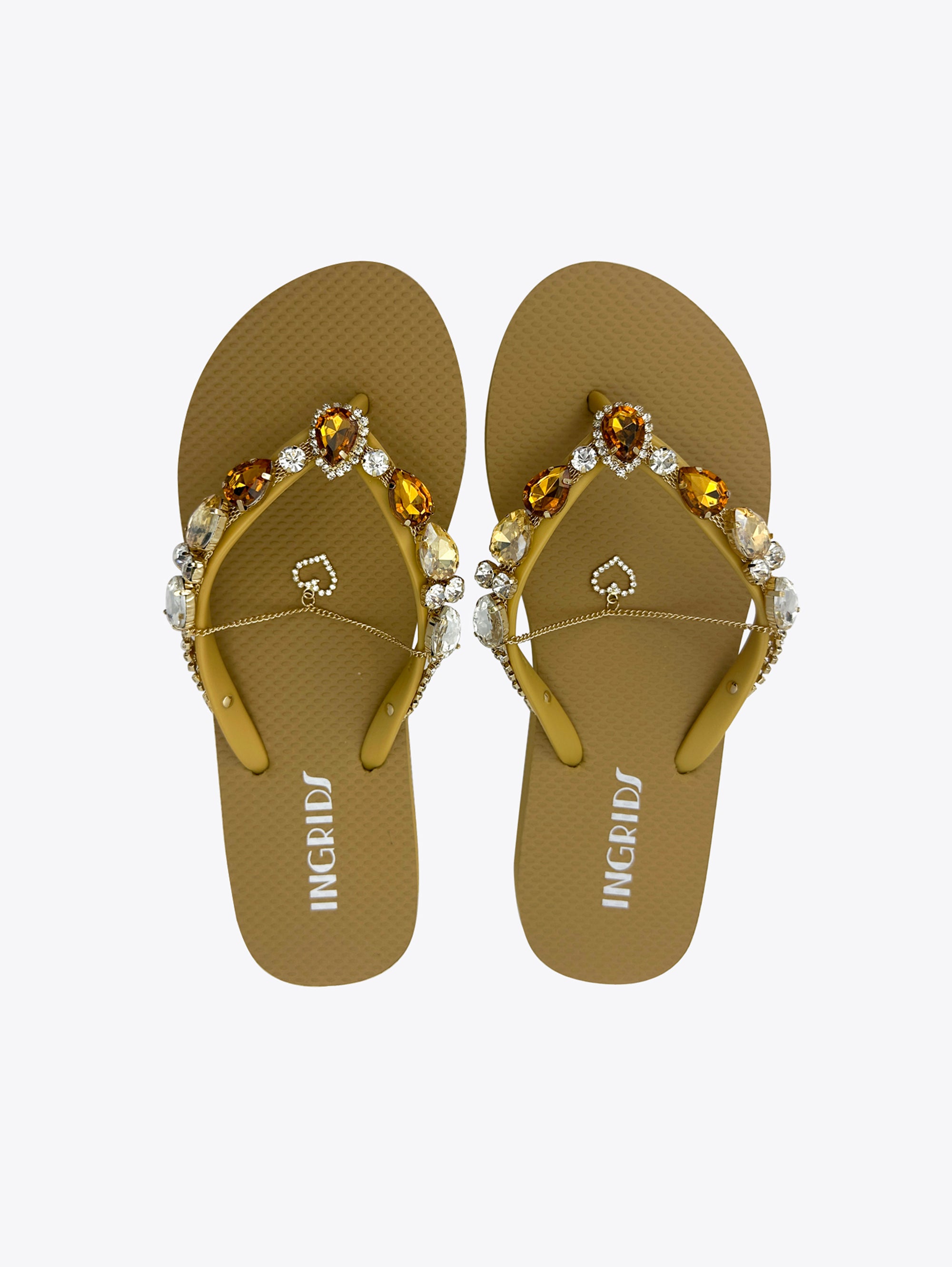 Women's Cappuccino Beige Flip Flops with Diamond Cluster