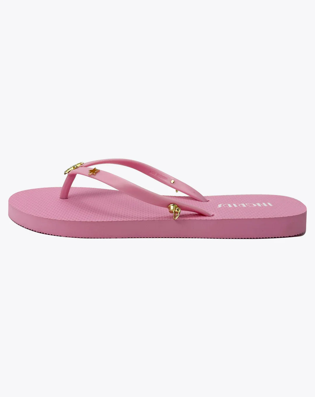 Women's Pink Flip Flops with Gold Starfish Charms and Detachable Ankle Straps- Pink Sorbet