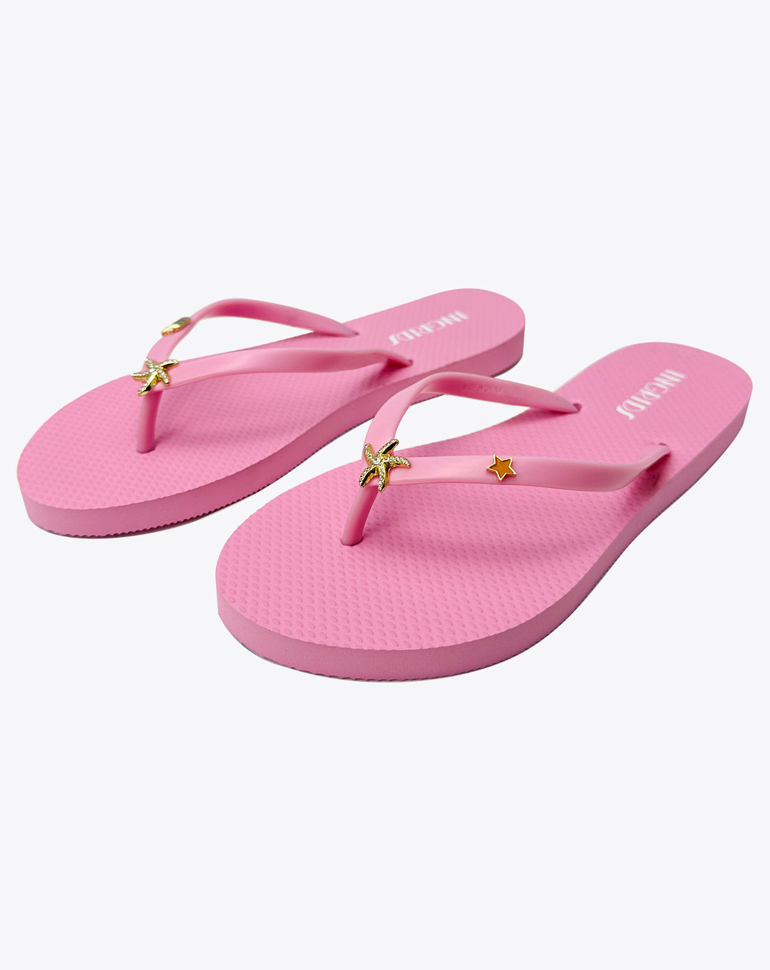 Women’s Pink Flip-Flops with Cute Starfish Charms – Strapless Edition