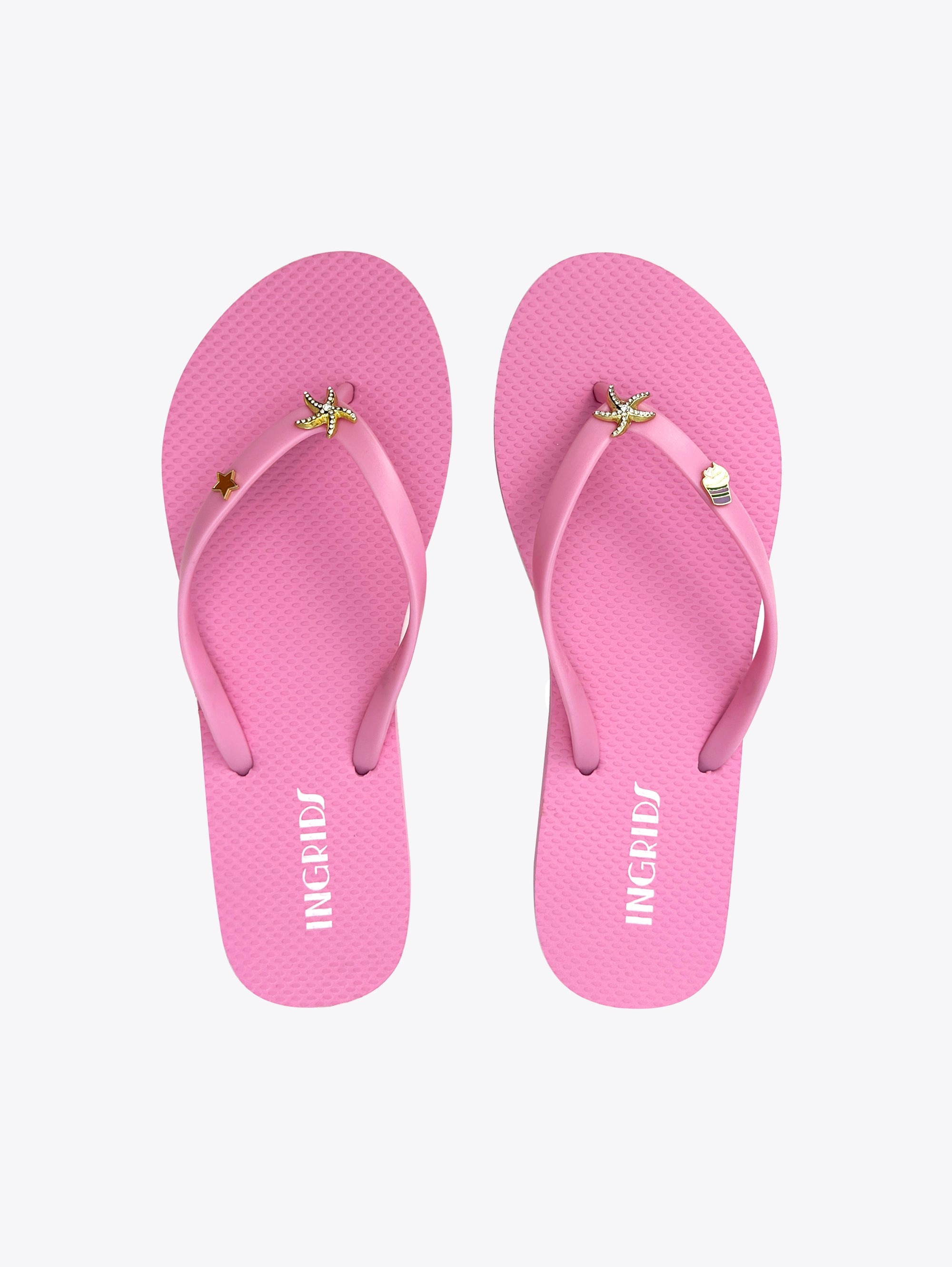 Women’s Pink Flip-Flops with Cute Starfish Charms – Strapless Edition