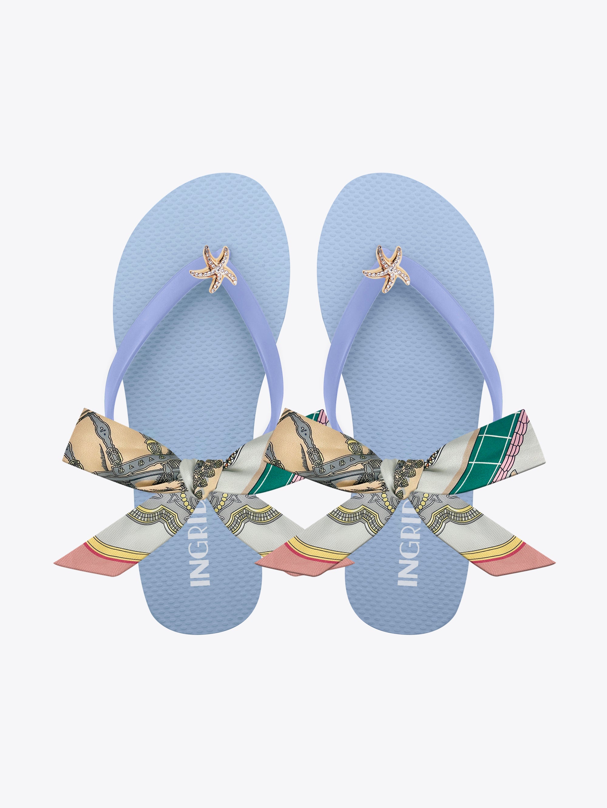 Women's Blue Flip flops with Starfish Charms and Pink Detachable Ankle Straps