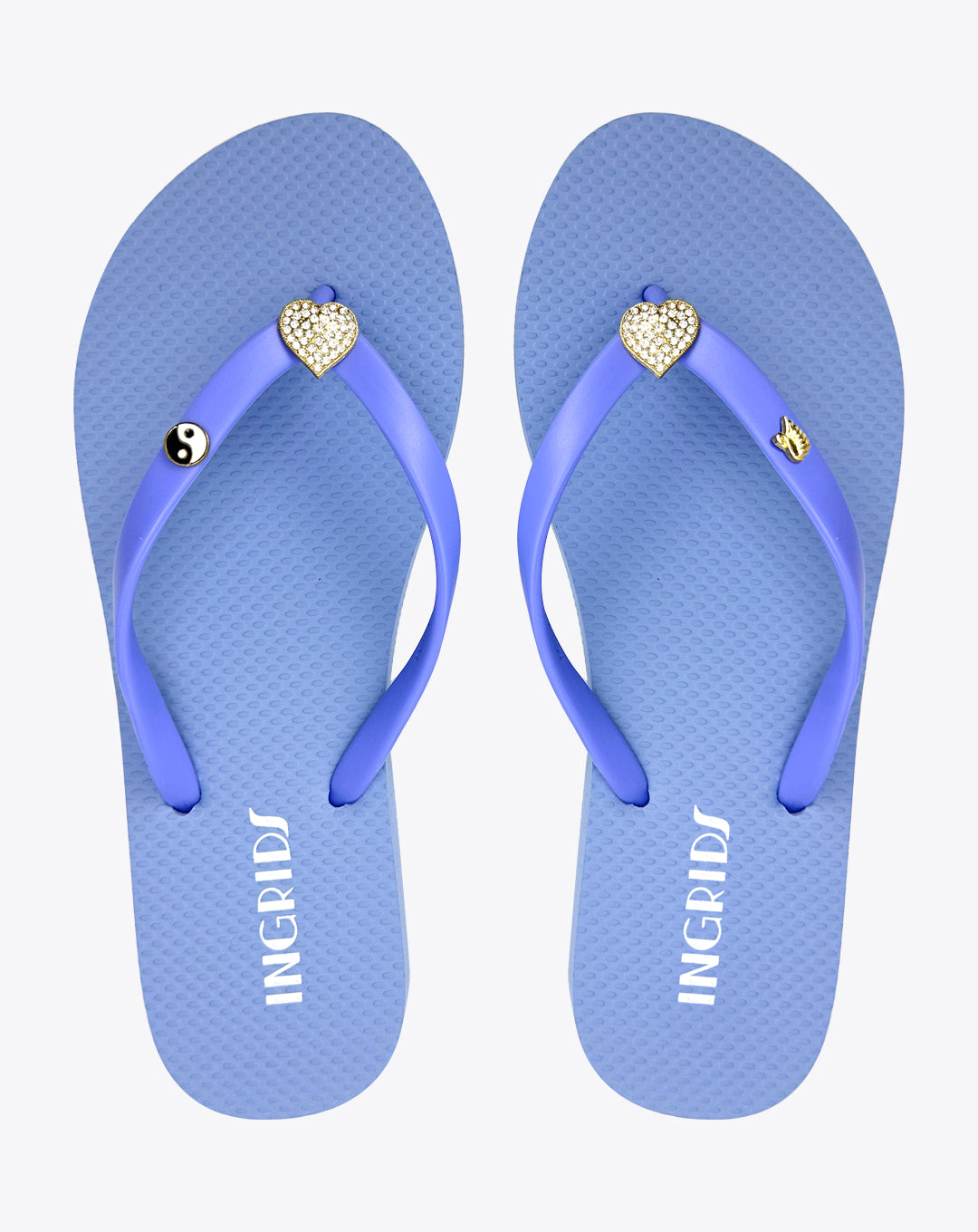 Women’s Blue Flip Flops with Minimalist Heart Charms – Cute & Chic Summer Sandals- Strapless Edition