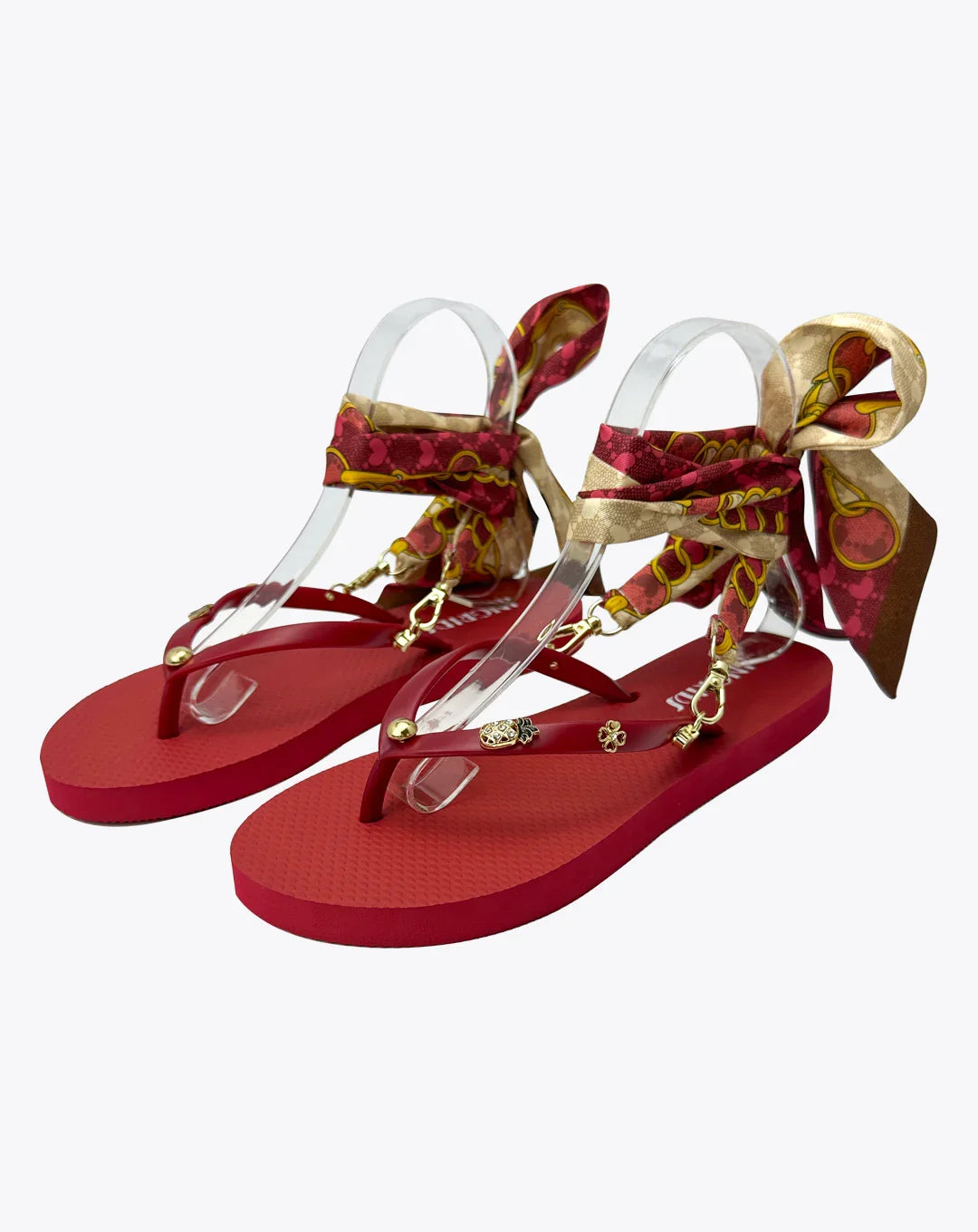 Women's Cherry Red Flip Flop Sandals with Cute Charms and Detachable Ankle Straps - Cherry Blossom