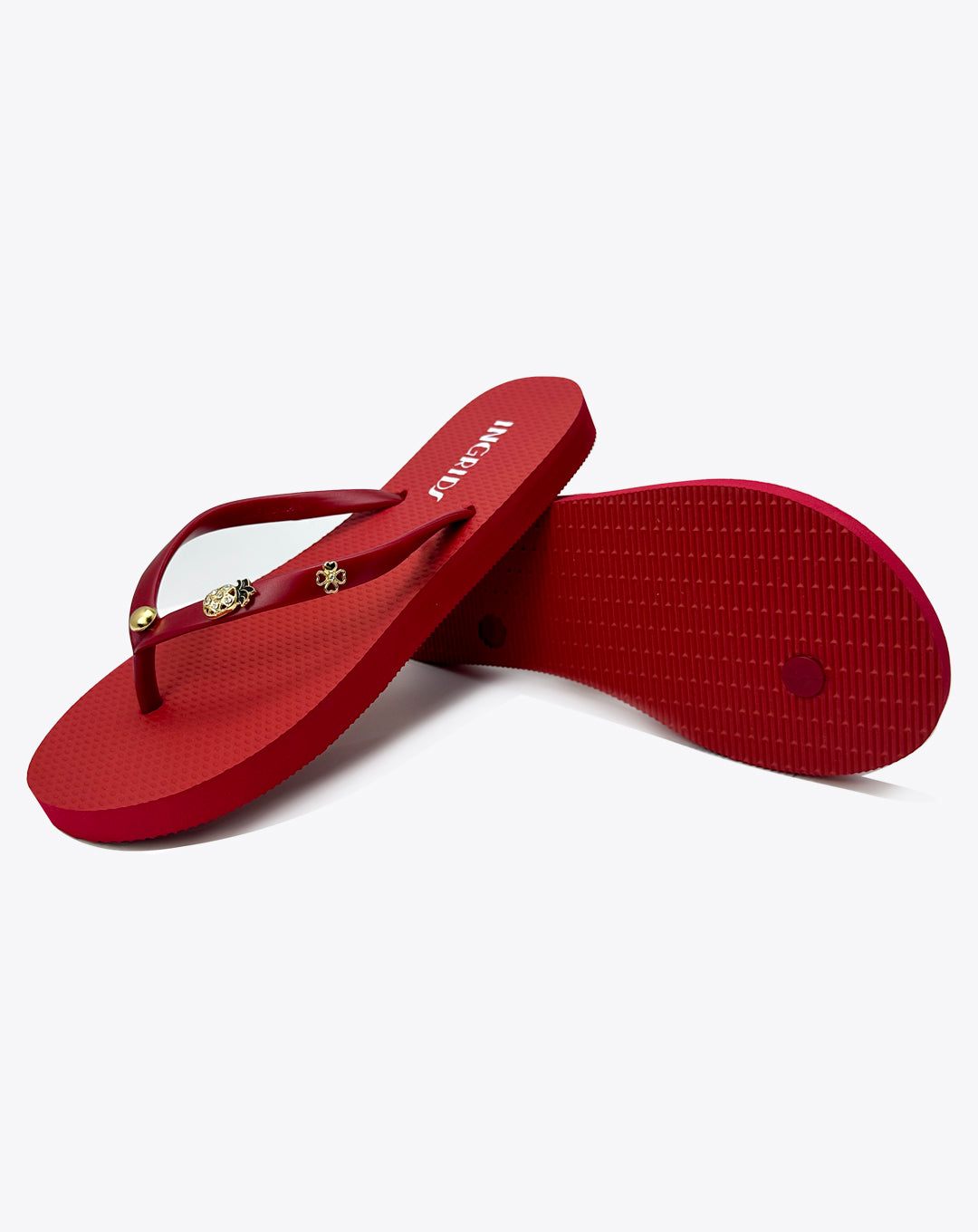 Women’s Cherry Red Flip Flops with Delicate Cute Charms