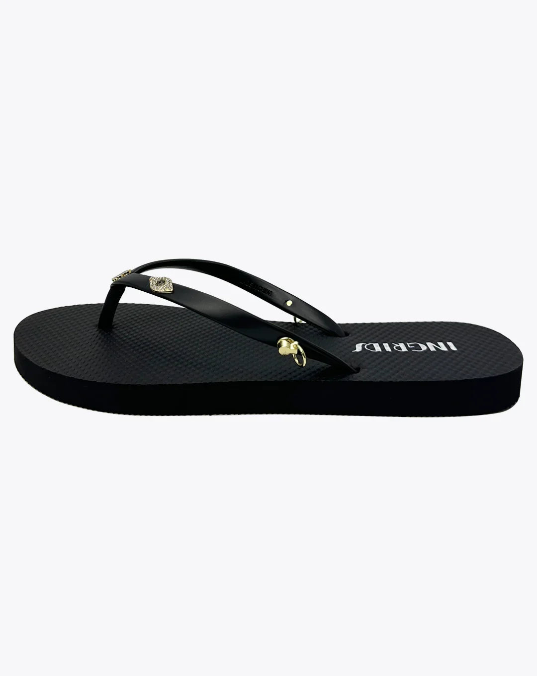 Women's Black Flip Flops with Clover Charms and Floral Detachable Ankle Straps-Floral Bloom
