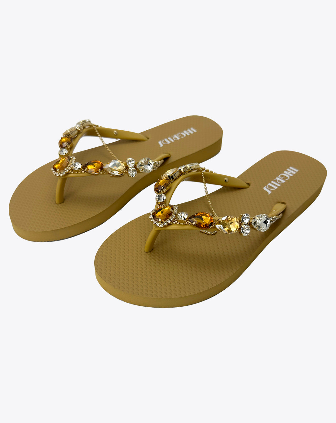 Women's Cappuccino Beige Flip Flops with Diamond Cluster