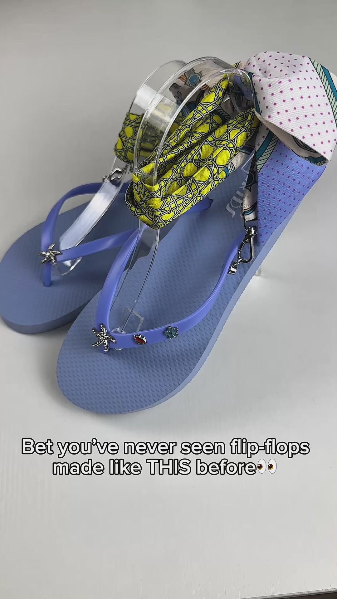Women's Blue Flip Flop Sandals with Silver Starfish Charms and Detachable Ankle Straps- Stella Marina
