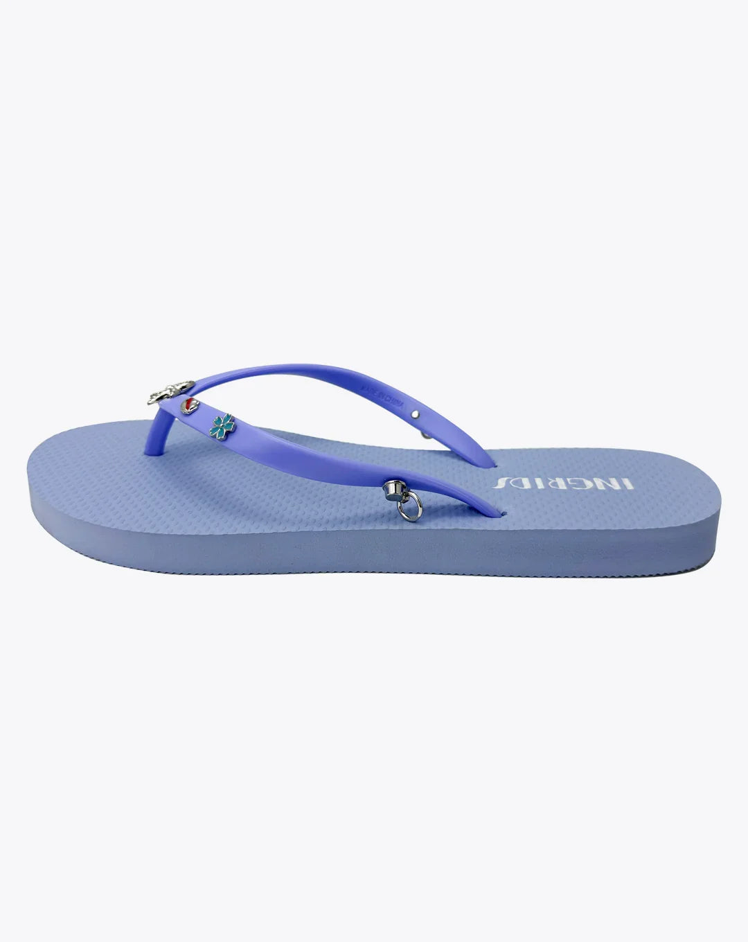 Women's Blue Flip Flop Sandals with Silver Starfish Charms and Detachable Ankle Straps- Stella Marina